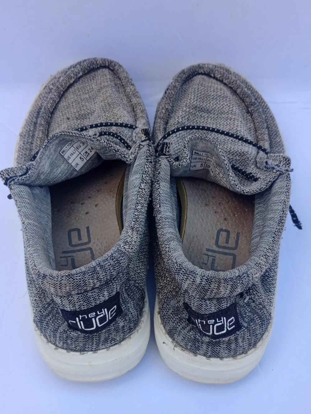Hey Dude Wally Youth 6-7 EU 38 Stretch Ying Yang Knit Slip-On Comfort Shoes Grey